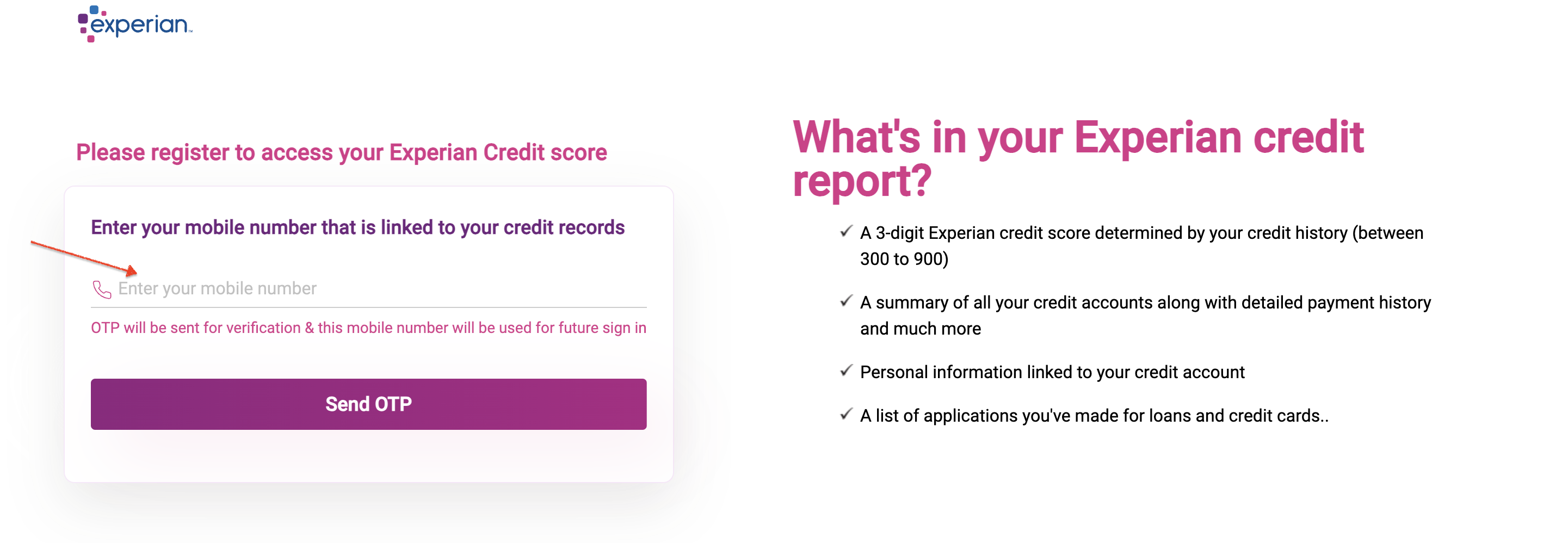 Screenshot From Experian Offical Website